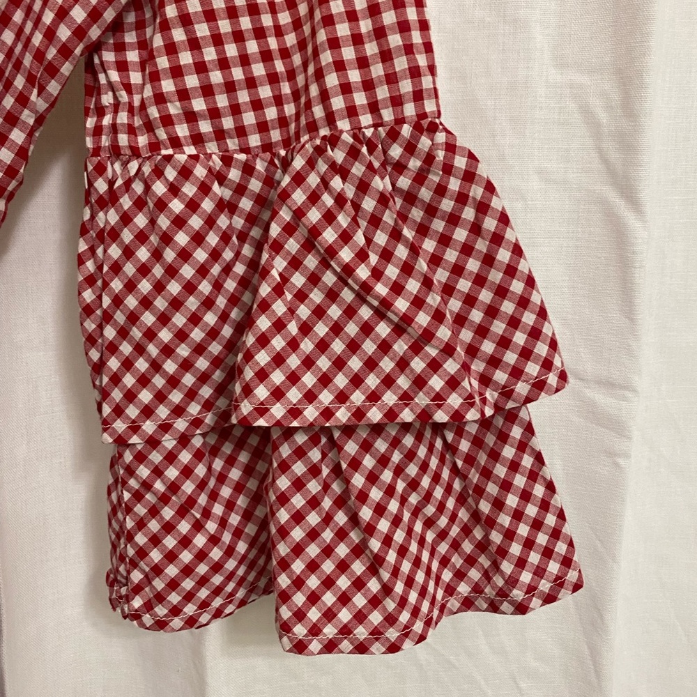 Red Gingham Ruffle Sleeve Blouse - Picture 3 of 5